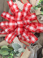 Red, White & Natural Buffalo Plaid Any Season Year-Round Handmade Farmhouse Wreath