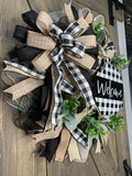 Black, White & Natural Buffalo Check Country Rustic Farmhouse Front Door Welcome Wreath