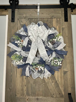 Navy, White & Silver Snowflake Handmade Winter Wreath